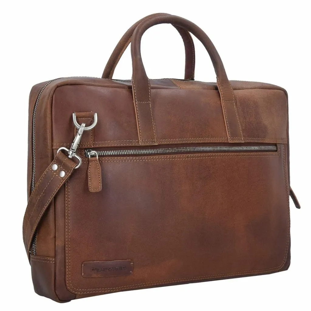 Sale Plevier Vintage London Aktentasche RFID Schutz Leder 41 cm Laptopfach braun