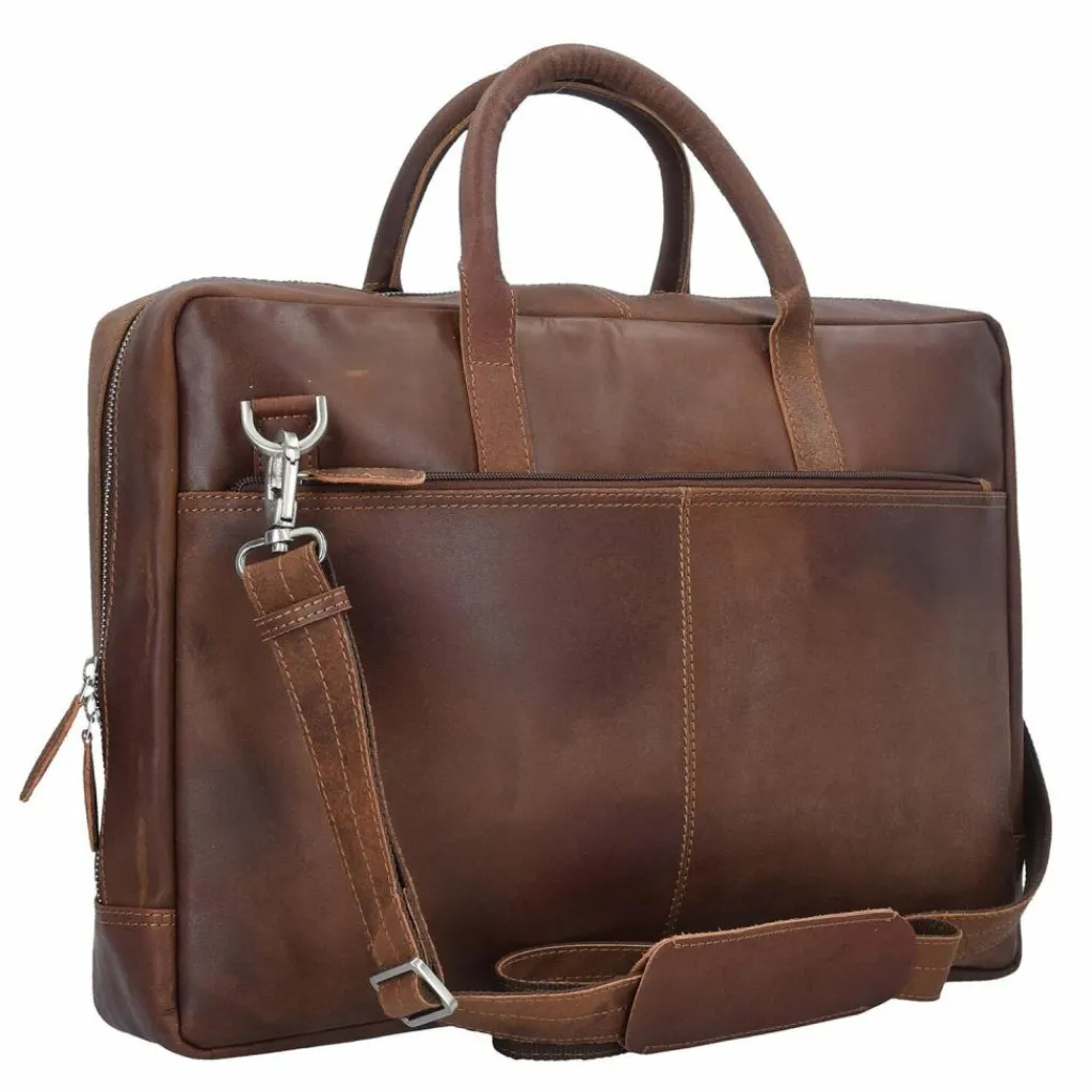 Sale Plevier Vintage London Aktentasche RFID Schutz Leder 41 cm Laptopfach braun