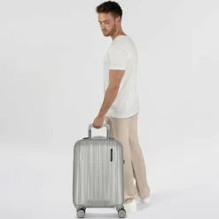 New Polestream Moonrock 4 Rollen Kabinentrolley 55 cm mit Dehnfalte silver brushed