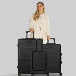 Outlet Police London 4 Rollen Kofferset 3-teilig mit Dehnfalte deep black