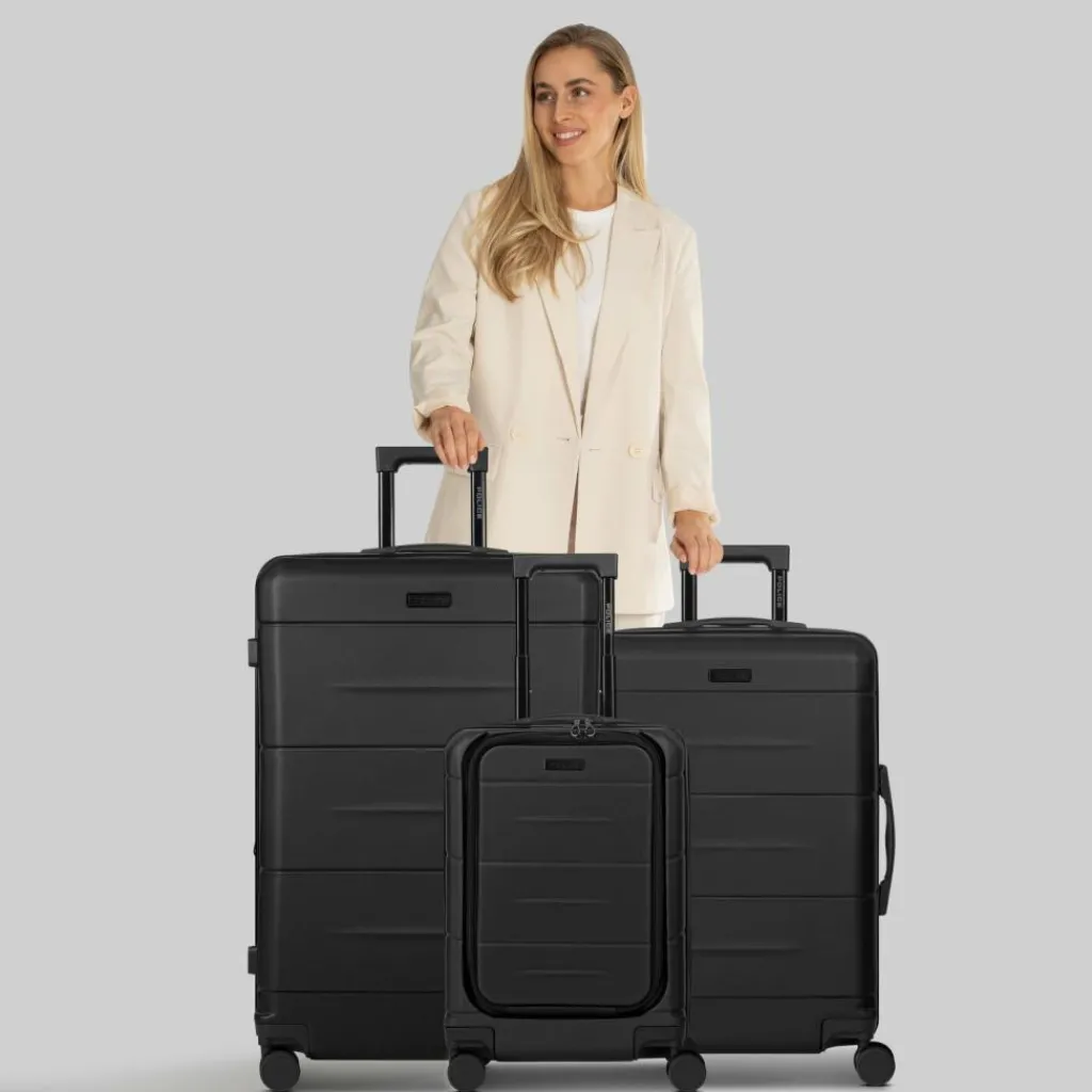 Outlet Police London 4 Rollen Kofferset 3-teilig mit Dehnfalte deep black