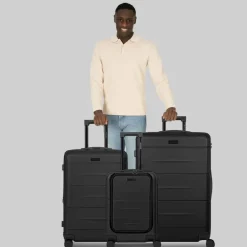 Outlet Police London 4 Rollen Kofferset 3-teilig mit Dehnfalte deep black