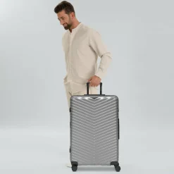 Redolz Hartgepäck|4-Rollen Koffer<Essentials 18 4 Rollen Trolley 76 cm mit Dehnfalte Metallic-Silver Shiny