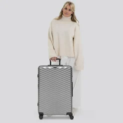 Redolz Hartgepäck|4-Rollen Koffer<Essentials 18 4 Rollen Trolley 76 cm mit Dehnfalte Metallic-Silver Shiny