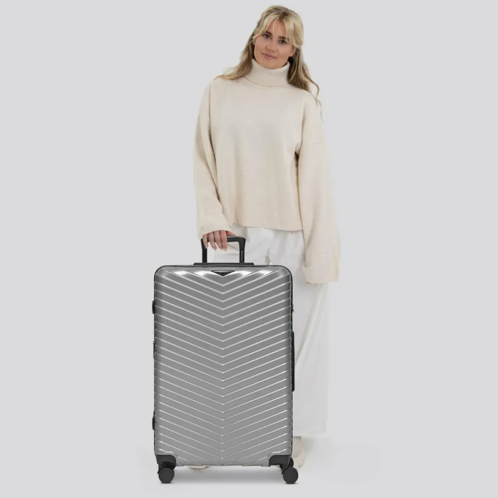 Redolz Hartgepäck|4-Rollen Koffer<Essentials 18 4 Rollen Trolley 76 cm mit Dehnfalte Metallic-Silver Shiny