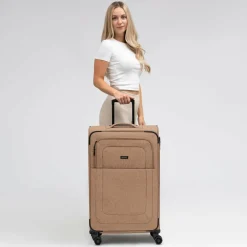 Redolz Weichgepäck|4-Rollen Koffer<Essentials 12 LARGE 4 Rollen Trolley 79 cm mit Dehnfalte coffee