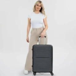 Stratic Hartgepäck|4-Rollen Koffer<Shine 4 Rollen Trolley 65 cm mit Dehnfalte black