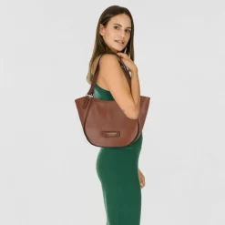 Clearance The Bridge Domitilla Schultertasche Leder 39 cm marrone-gold