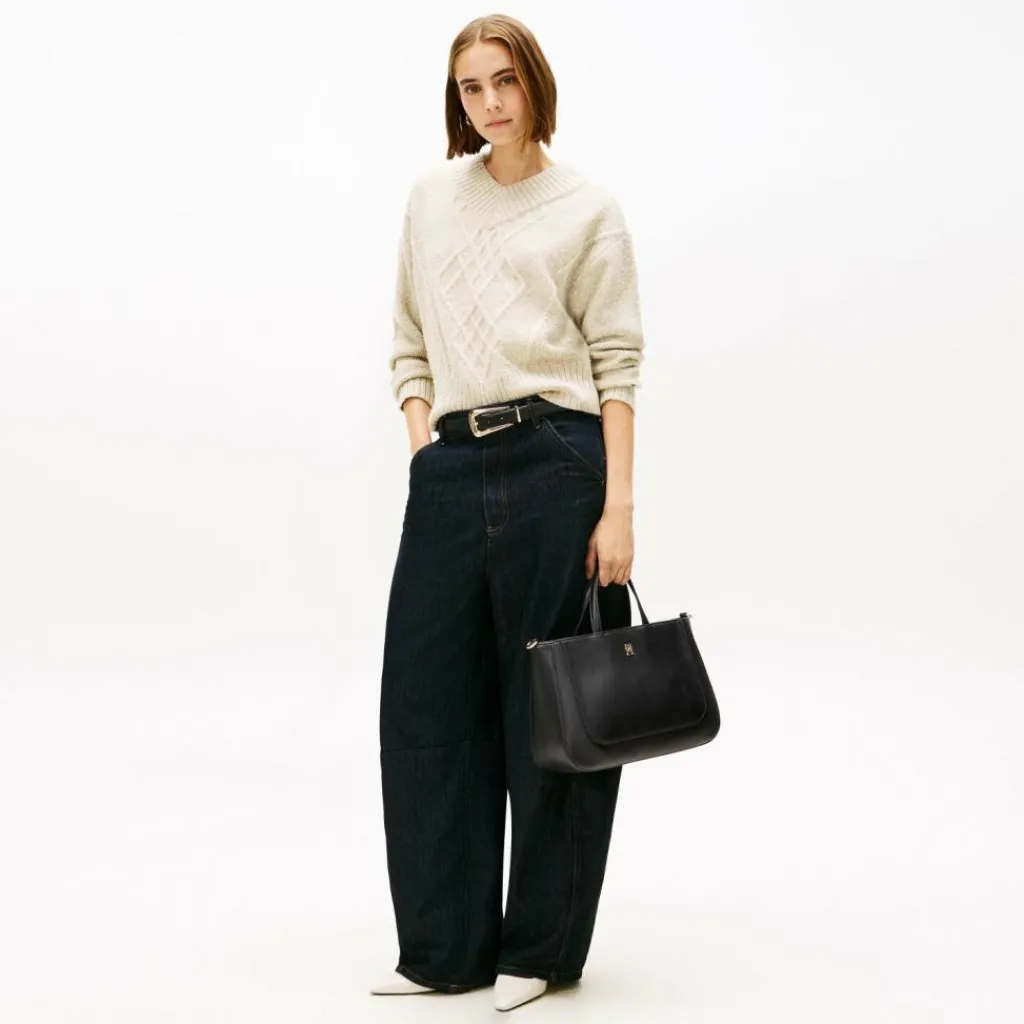 Tommy Hilfiger TH Glam Shopper Tasche Leder 32 cm black