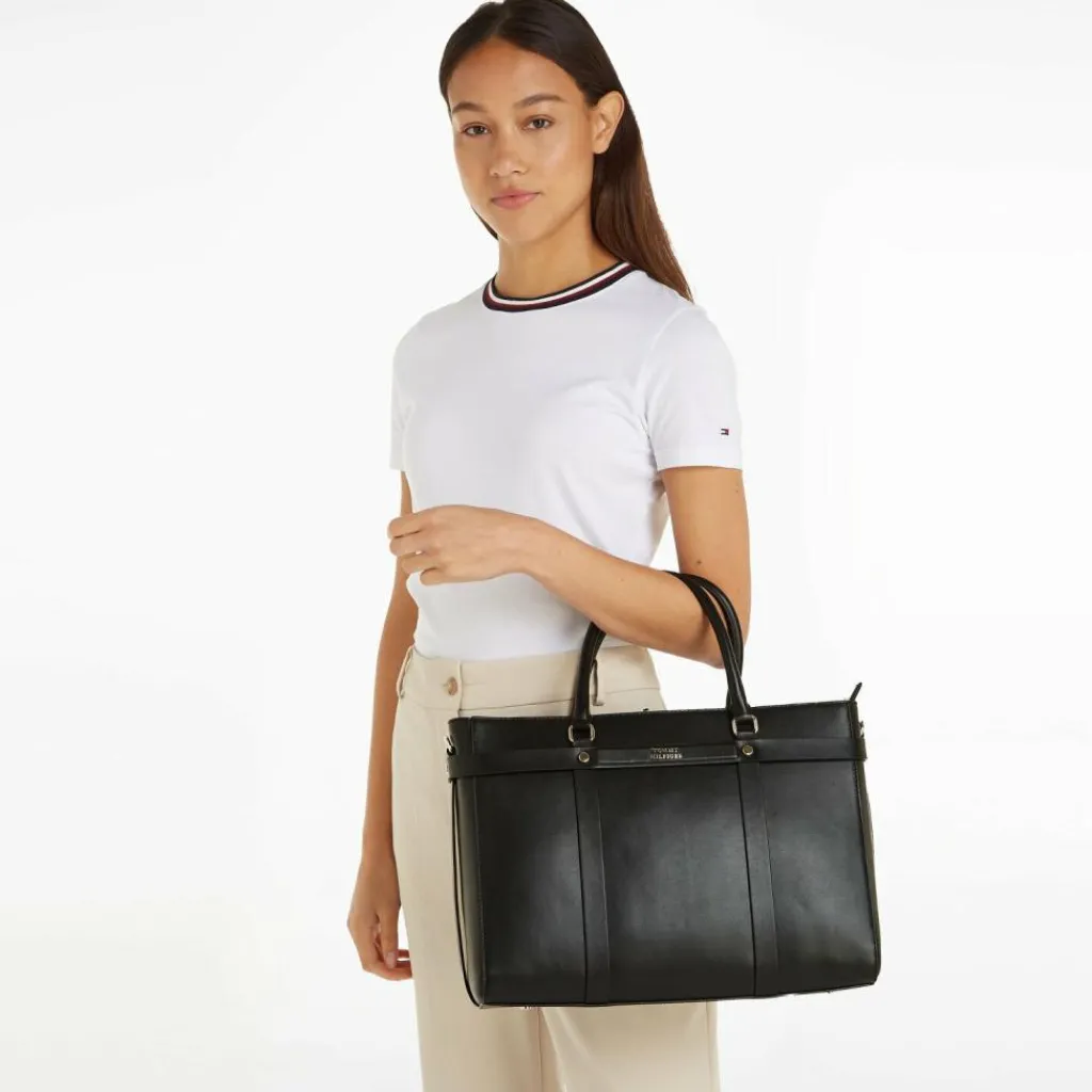 Sale Tommy Hilfiger TH Heritage Schultertasche Leder 38 cm black